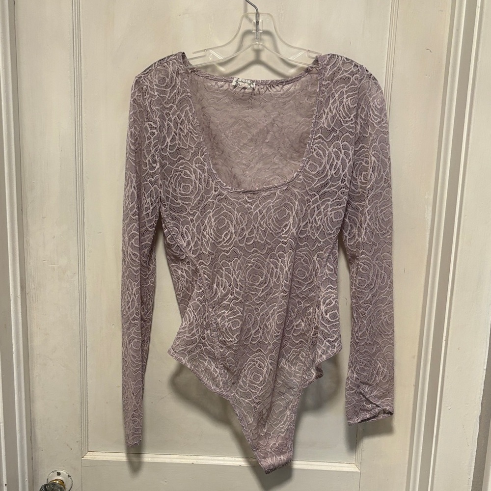 Free People Intimates Lilac Lace Long-Sleeve Bodysuit Brand New Medium
